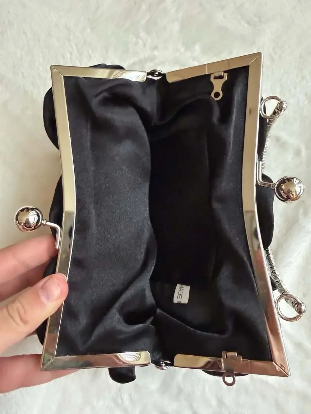 Black Satin Rose Evening Clutch Purse